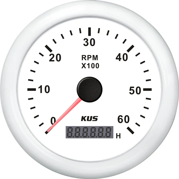 KUS, Turteller Diesel, 0-6000, Hvit, IP67, 12/24 V, Ø 85 mm