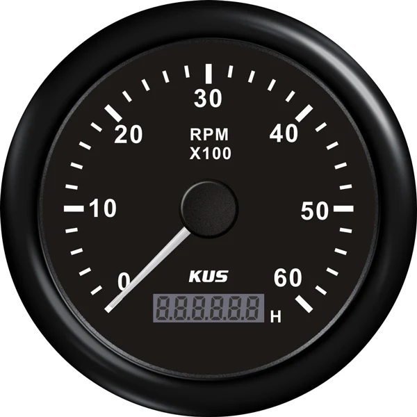 KUS, Turteller Diesel, 0-6000 RPM, Svart, 12/24V, IP67