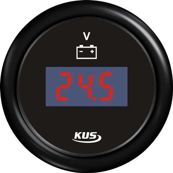 Kus, Digital Voltmeter 9-32V, Sort, Ø 52 mm, IP67